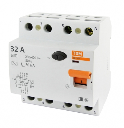 TDM ELECTRIC SQ0203-0035 Устройство защитного отключения ВД1-63 4Р 32А 30мА TDM